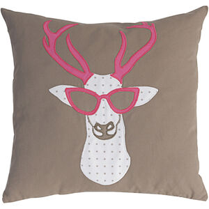Deer with Sunglasses 18 inch Brown and Pink Pillow