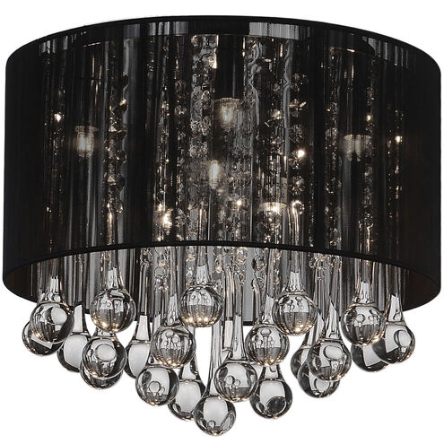 Water Drop 6 Light 14 inch Chrome Drum Shade Flush Mount Ceiling Light in Black