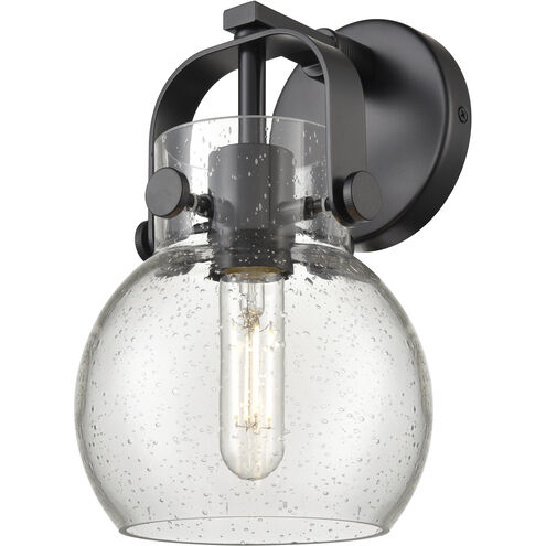 Pilaster II Sphere Sconce Wall Light in Matte Black, Seedy Glass