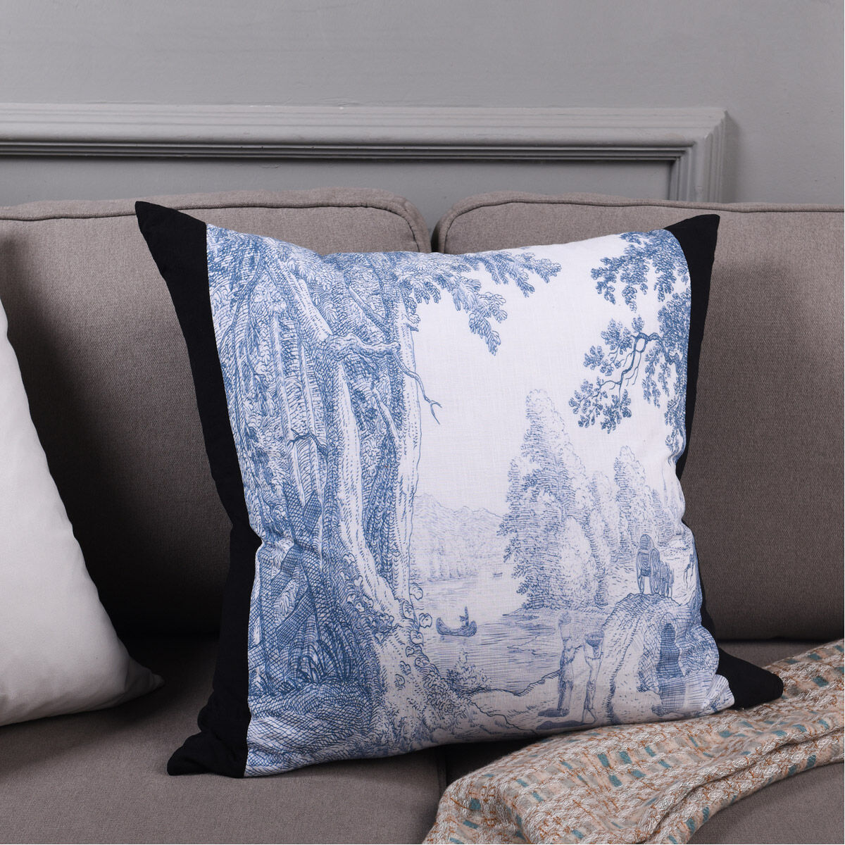 Dann Foley 24 inch White and Black and Blue Decorative Pillow