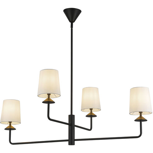 Alora Mood Bridgette 4 Light 29.5 inch Matte Black Chandelier Ceiling Light in White Linen Shade