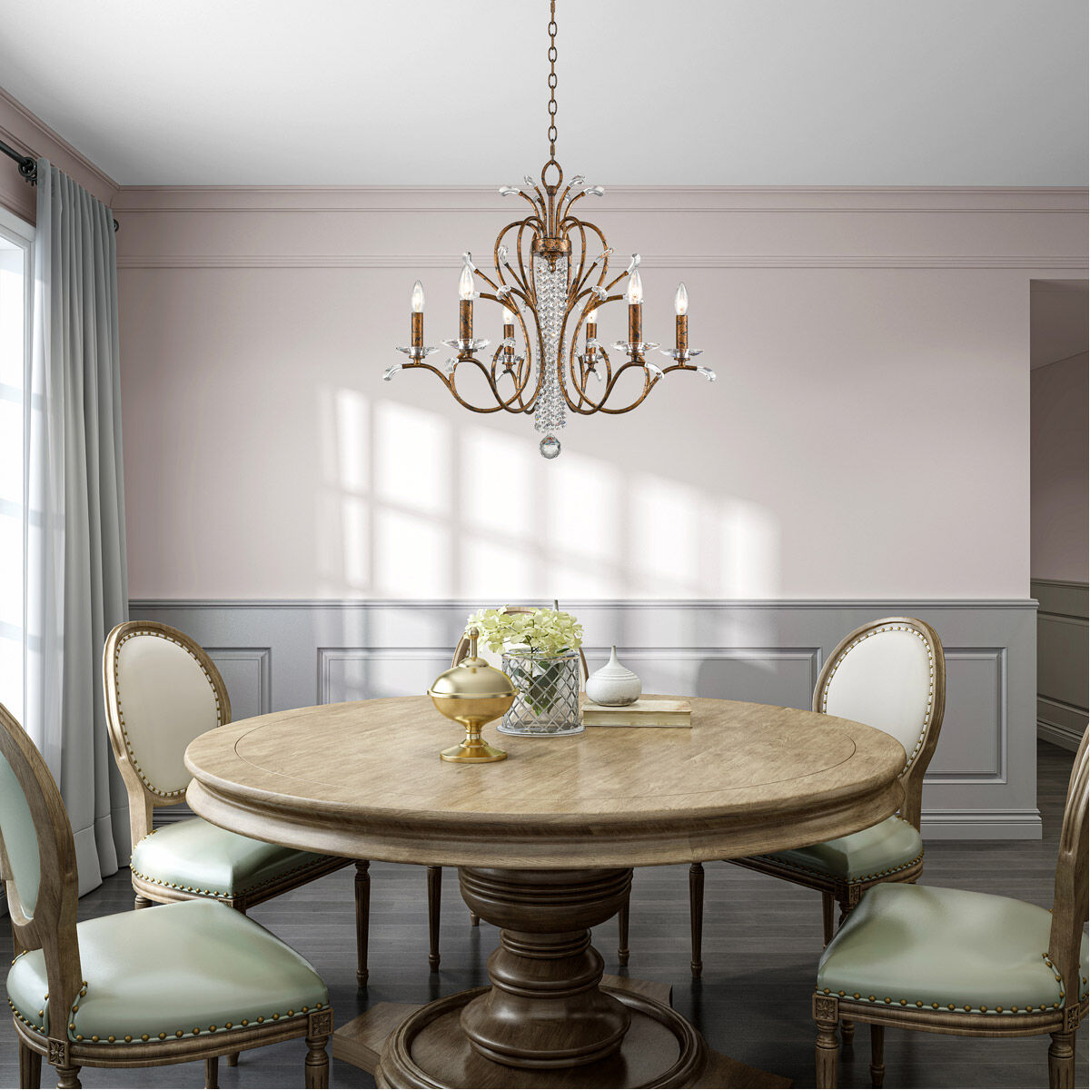 Serafina 6 Light 28 inch Hand Applied Venetian Golden Bronze Chandelier Ceiling Light