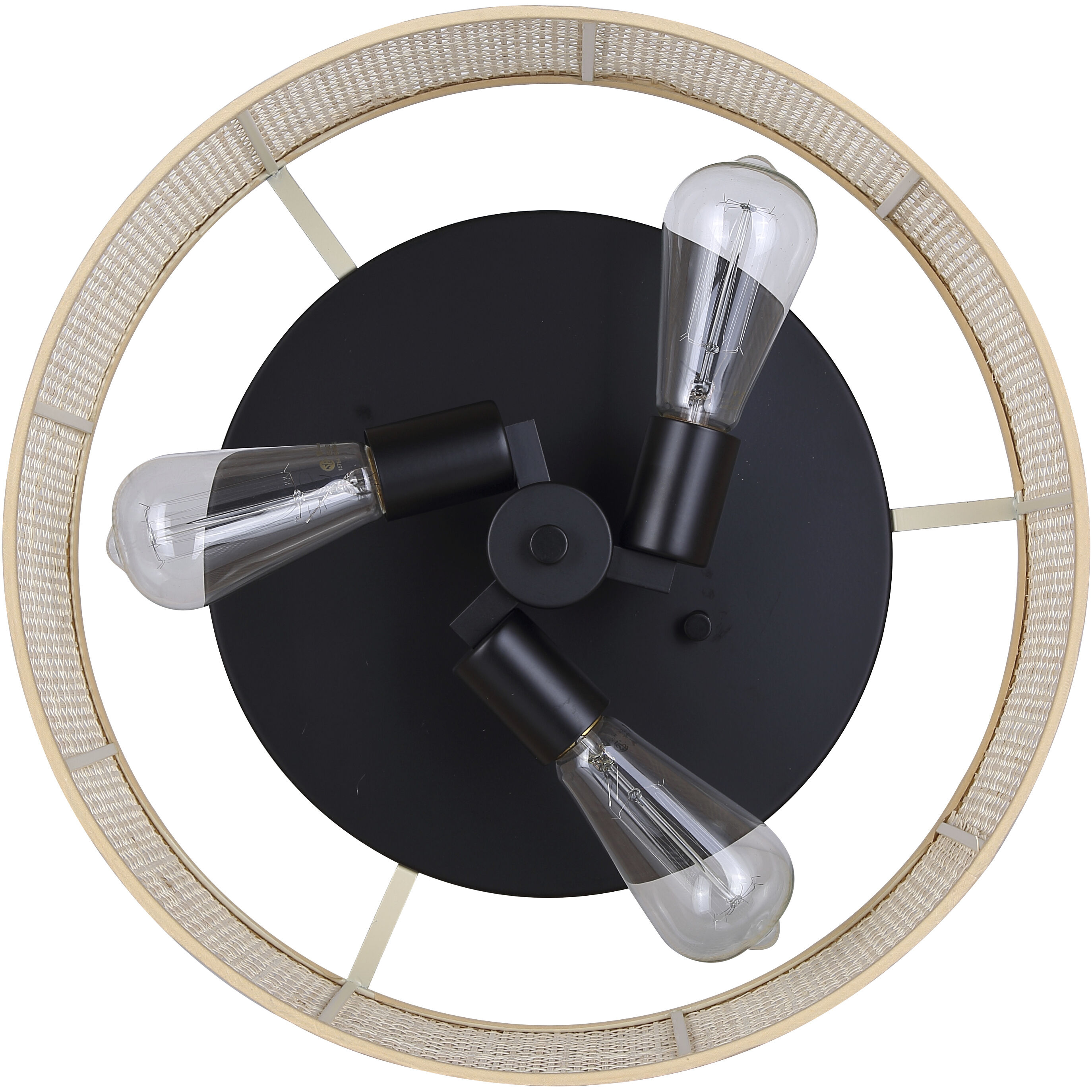 Bellamy 3 Light 16.25 inch Black Flush Mount Ceiling Light in Natural Rattan