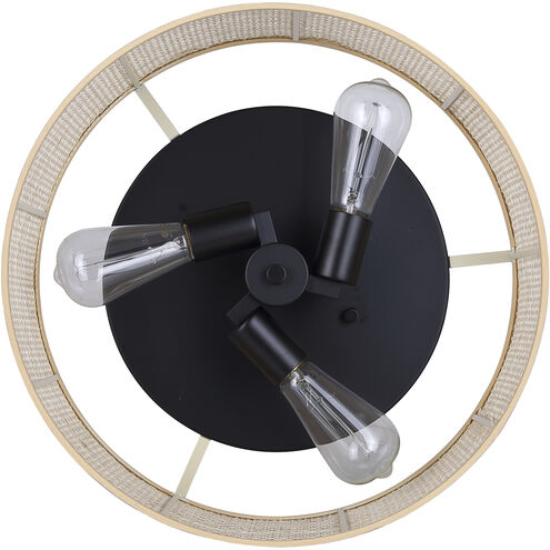 Bellamy 3 Light 16.25 inch Black Flush Mount Ceiling Light in Natural Rattan