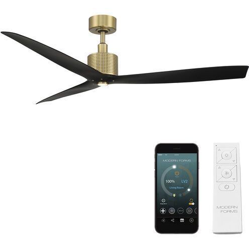 Spinster 60 inch Soft Brass and Matte Black with Matte Black Blades Downrod Ceiling Fan in Soft Brass Matte Black