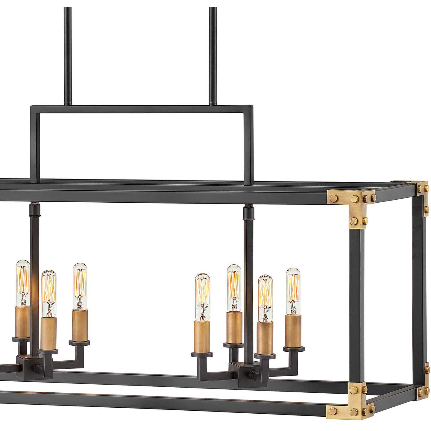 Louis 8 Light 34.5 inch Satin Black with Heritage Brass Indoor Linear Chandelier Ceiling Light