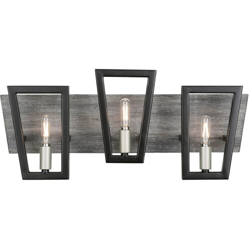 Zag 3 Light 21 inch Black and Grey Bath Vanity Wall Light in Black/Grey Wood