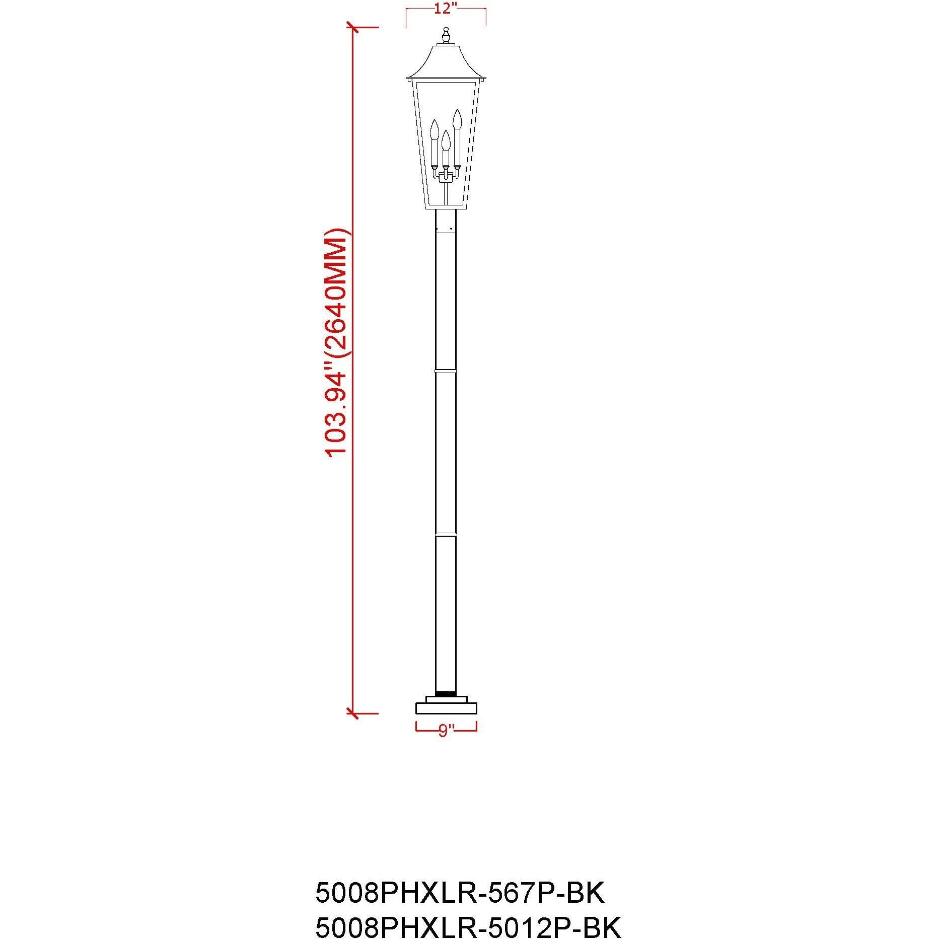 Gannon 3 Light 105.25 inch Black Outdoor Post Mounted Fixture in G9