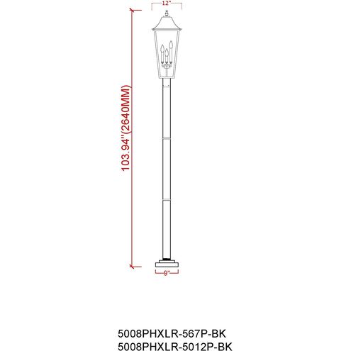 Gannon 3 Light 105.25 inch Black Outdoor Post Mounted Fixture in G9