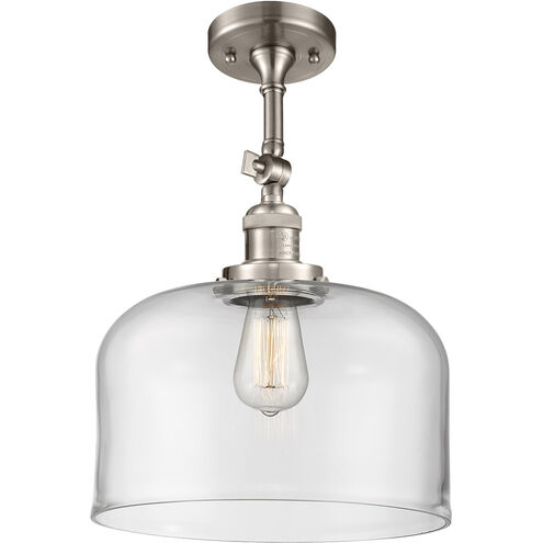 Franklin Restoration X-Large Bell LED 12 inch Brushed Satin Nickel Semi-Flush Mount Ceiling Light in Clear Glass, Franklin Restoration