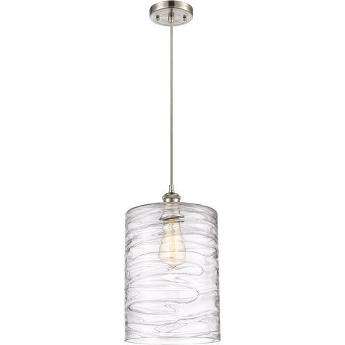 Ballston Cobbleskill LED 9 inch Brushed Satin Nickel Mini Pendant Ceiling Light in Silver, Deco Swirl Glass