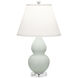 Small Double Gourd 22 inch 150 watt Matte Celadon Glazed Ceramic with Lucite Base Accent Lamp Portable Light in Pearl Dupioni