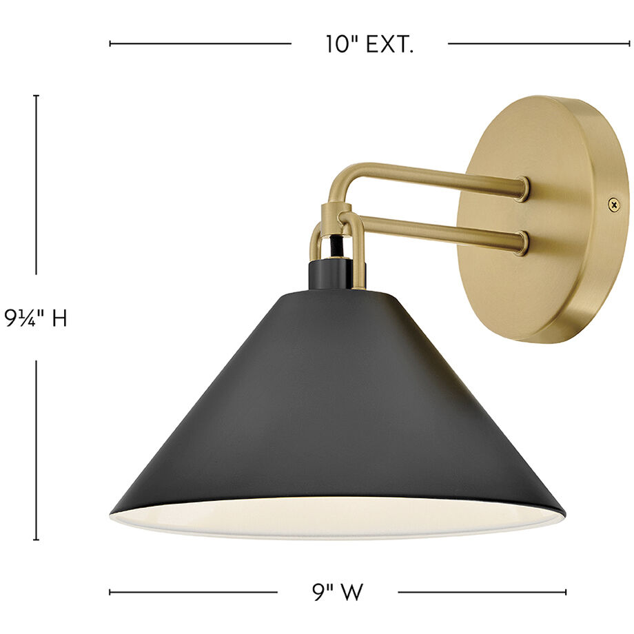 Milo 1 Light 9 inch Lacquered Brass with Black Sconce Wall Light