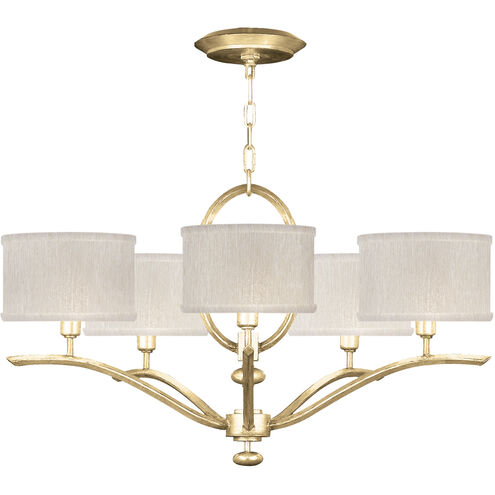 Allegretto 5 Light 29 inch Gold Chandelier Ceiling Light in Gold Leaf, Champagne Fabric