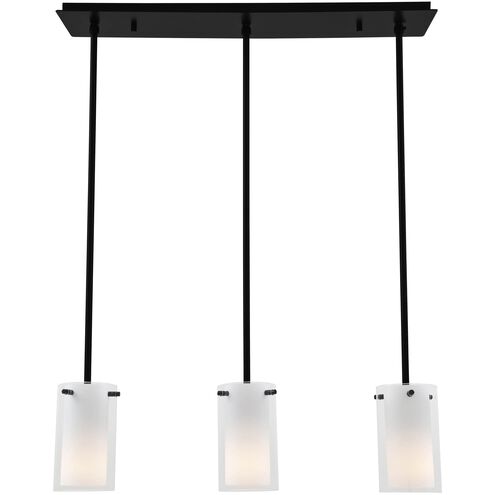 Essex 3 Light 25.5 inch Graphite Linear Pendant Ceiling Light in Half Opal Glass, Adjustable Canopy