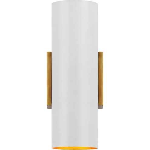 AERIN Nella LED 4.25 inch Hand-Rubbed Antique Brass and Plaster White Cylinder Sconce Wall Light, Small