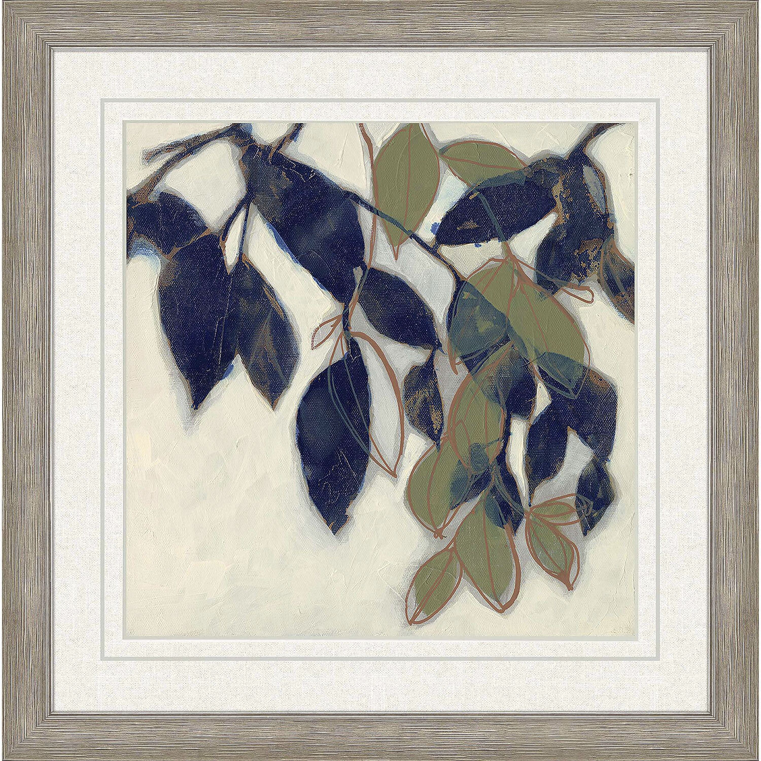 Entwined Leaves Blue and Beige and Green and White Framed Art