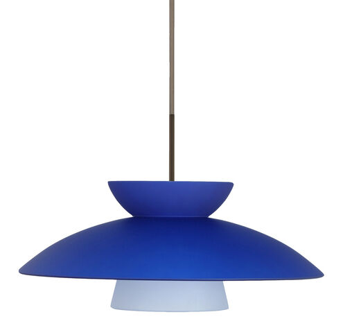 Trilo 1 Light Bronze Pendant Ceiling Light in Blue Matte Glass, Halogen