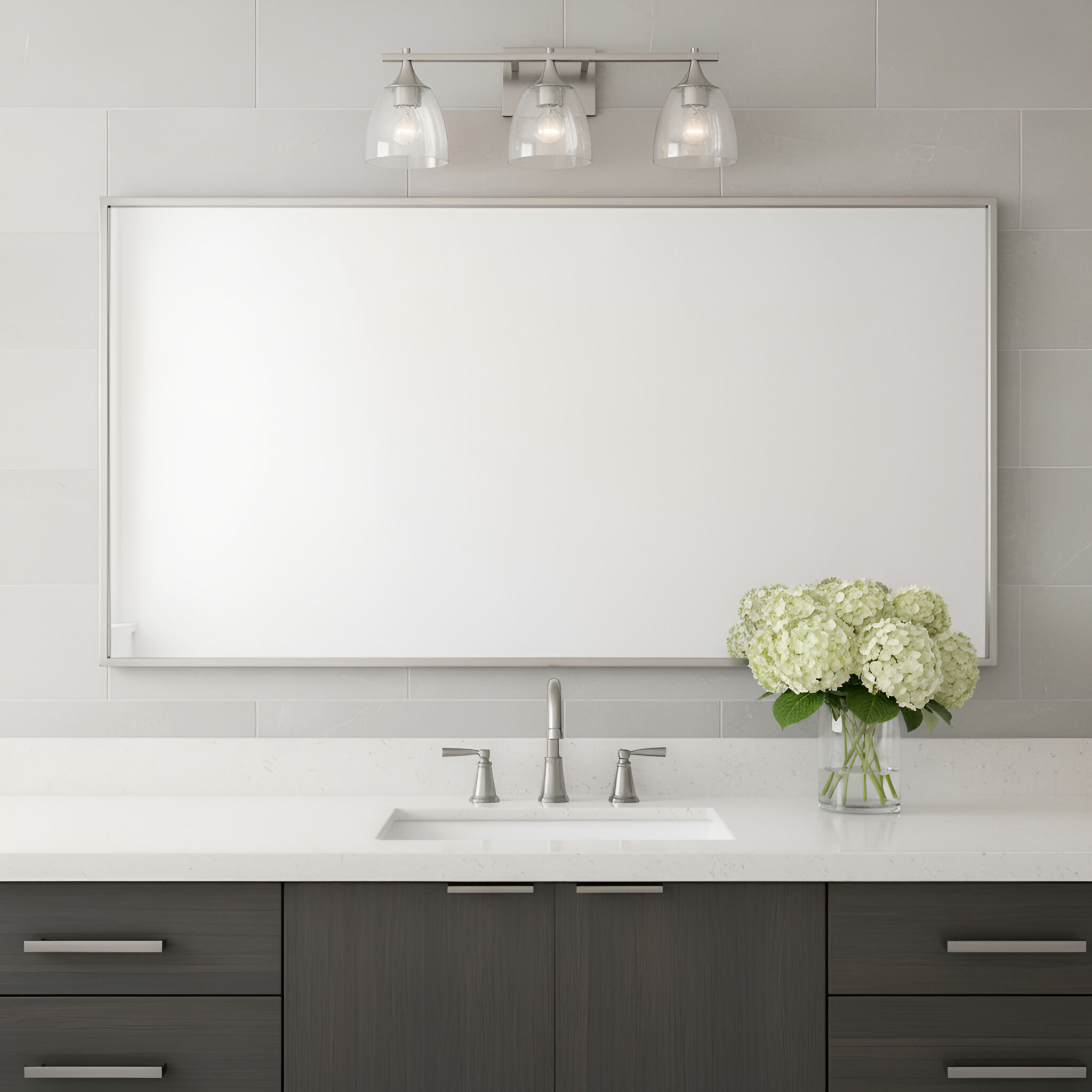 Drew & Jonathan Toffino 3 Light 26 inch Brushed Nickel Vanity Light Wall Light in Clear Crackle Glass