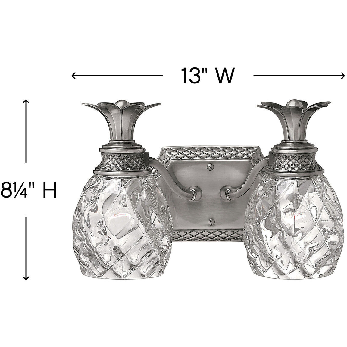 Plantation 2 Light 13 inch Polished Antique Nickel Vanity Light Wall Light