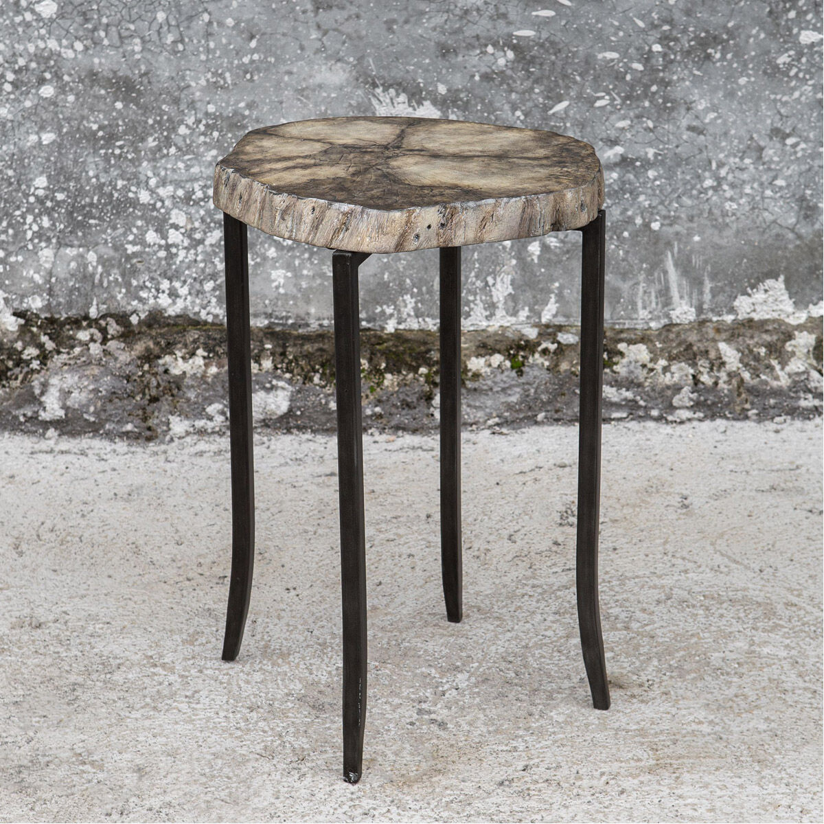 Stiles 23 X 19 inch Aged Iron and Suar Wood with Rich Petrified Finish Accent Table