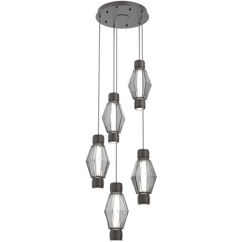 Aalto Mandrel LED Graphite Multi Pendant Chandelier Ceiling Light in 3000K LED, Optic Rib Smoke