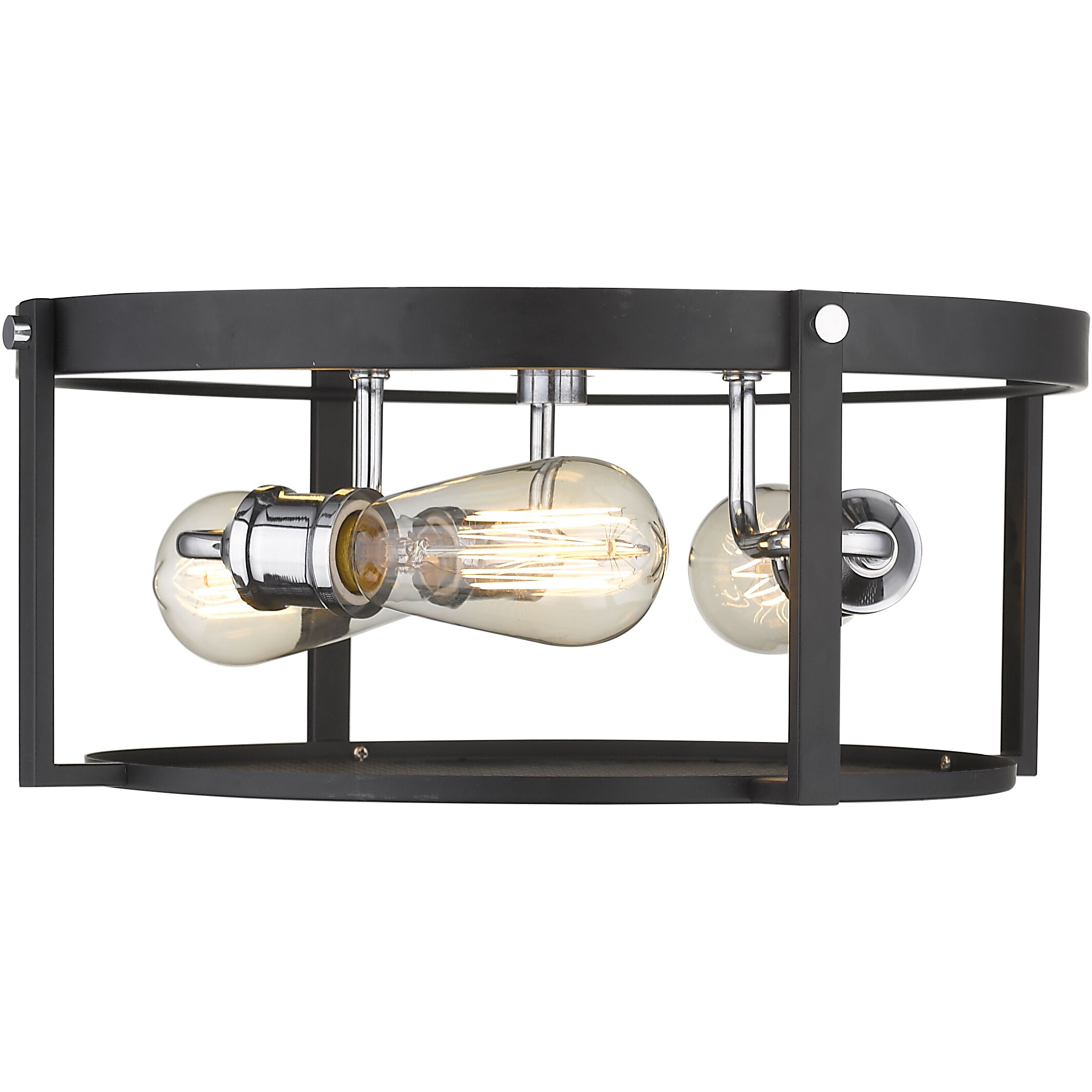 Halcyon 3 Light 16.25 inch Matte Black and Chrome Flush Mount Ceiling Light