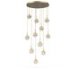 Cabochon LED Gilded Brass with Travertine Stone Pendant Chandelier Ceiling Light in 3000K LED, Clear