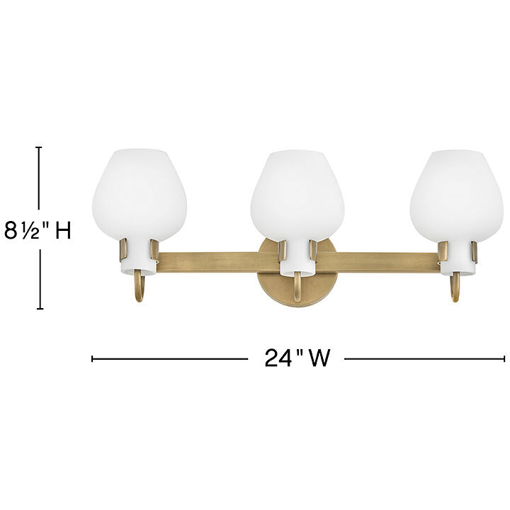 Sylvie 3 Light 24 inch Heritage Brass Bath Light Wall Light