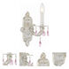 Paris Market Sconce Wall Light in Antique White, Rose Colored Hand Cut