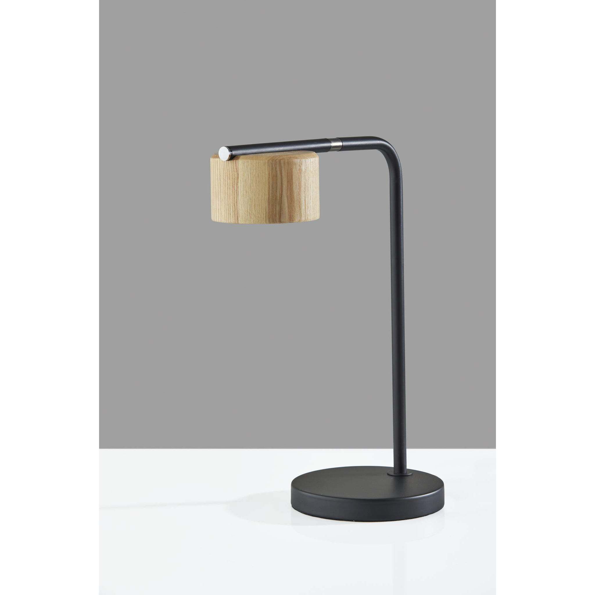 Roman 17 inch 10.00 watt Black / Natural Wood Desk Lamp Portable Light