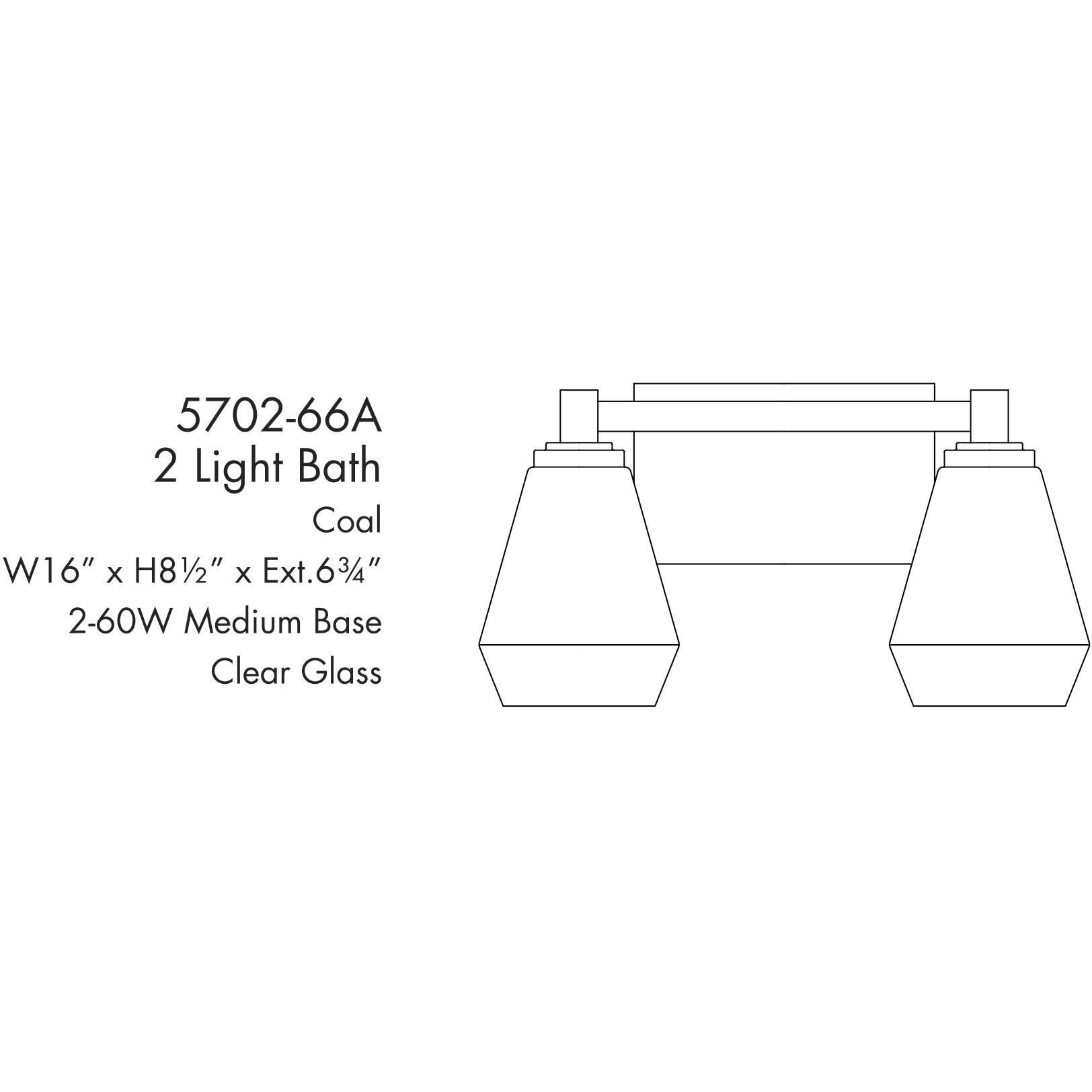 Clarity 2 Light 16 inch Coal Bath Vanity Wall Light