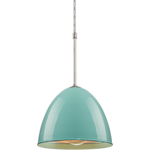 Classic 9.63 inch Matte Chrome Pendant Ceiling Light in Larkspur Blue