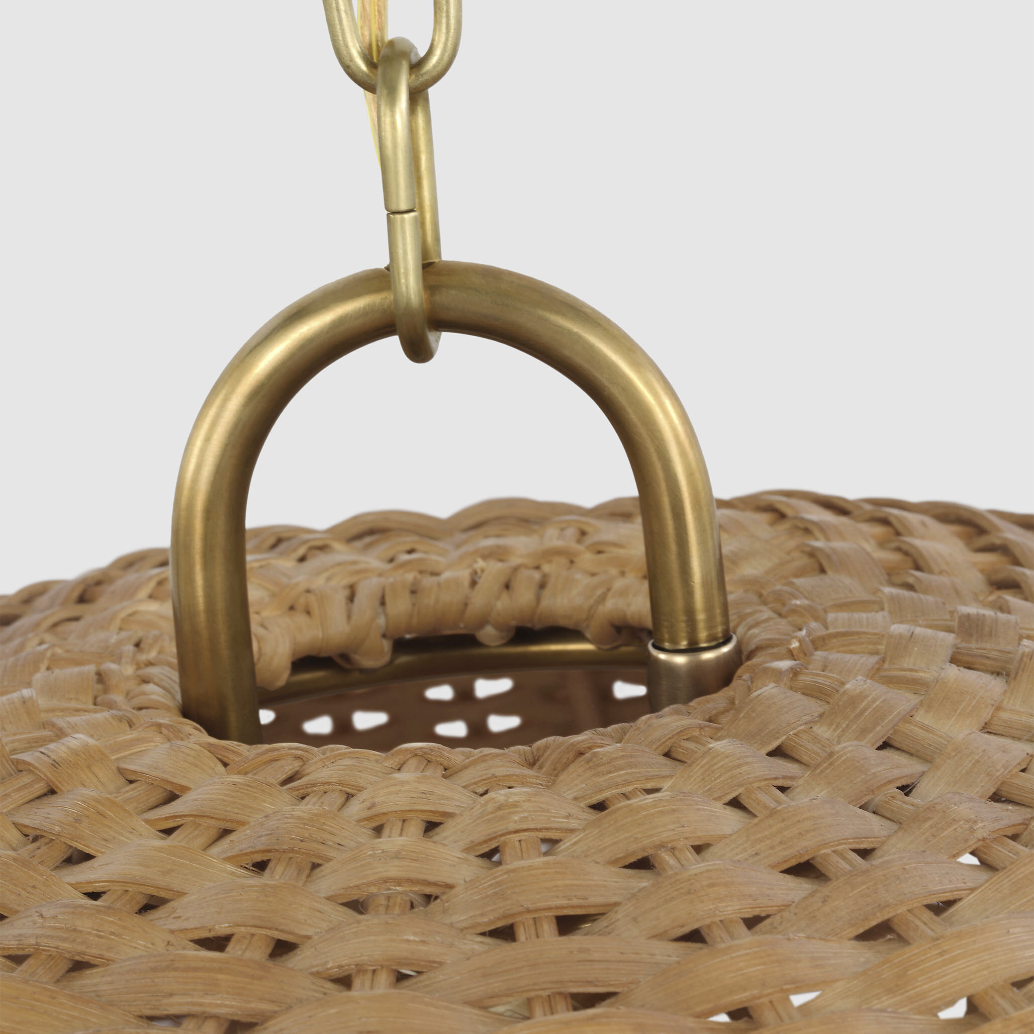 Marie Flanigan Whit LED 30.75 inch Soft Brass and Natural Wicker Dome Hanging Shade Ceiling Light, Extra Large