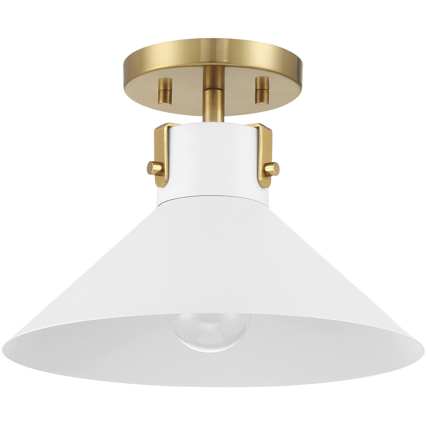 Contemporary 1 Light 11.5 inch White with Natural Brass Semi-Flush Ceiling Light