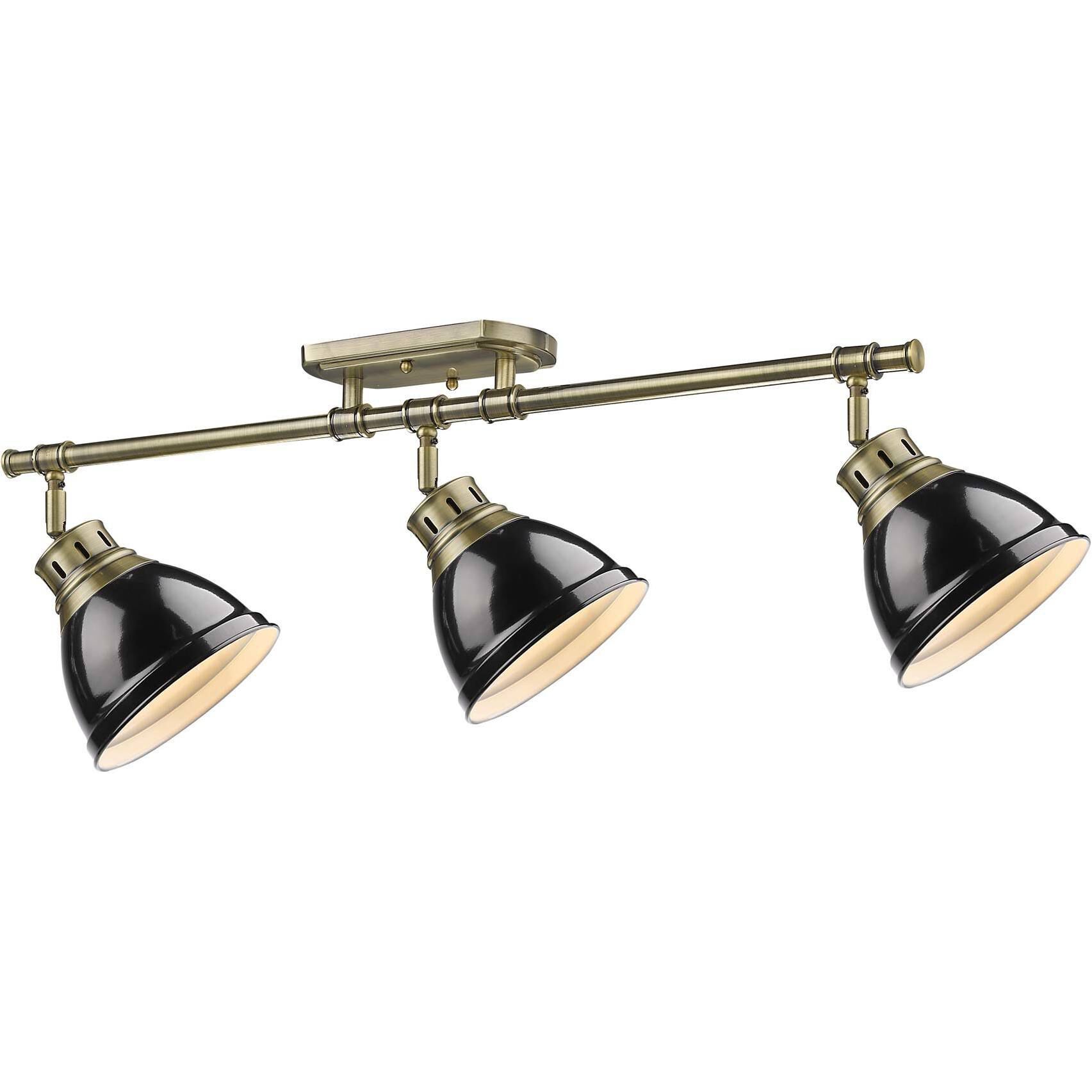 Yep Duncan 3 Light 35.38 inch Aged Brass Semi-Flush Mount Ceiling Light in Black, Damp