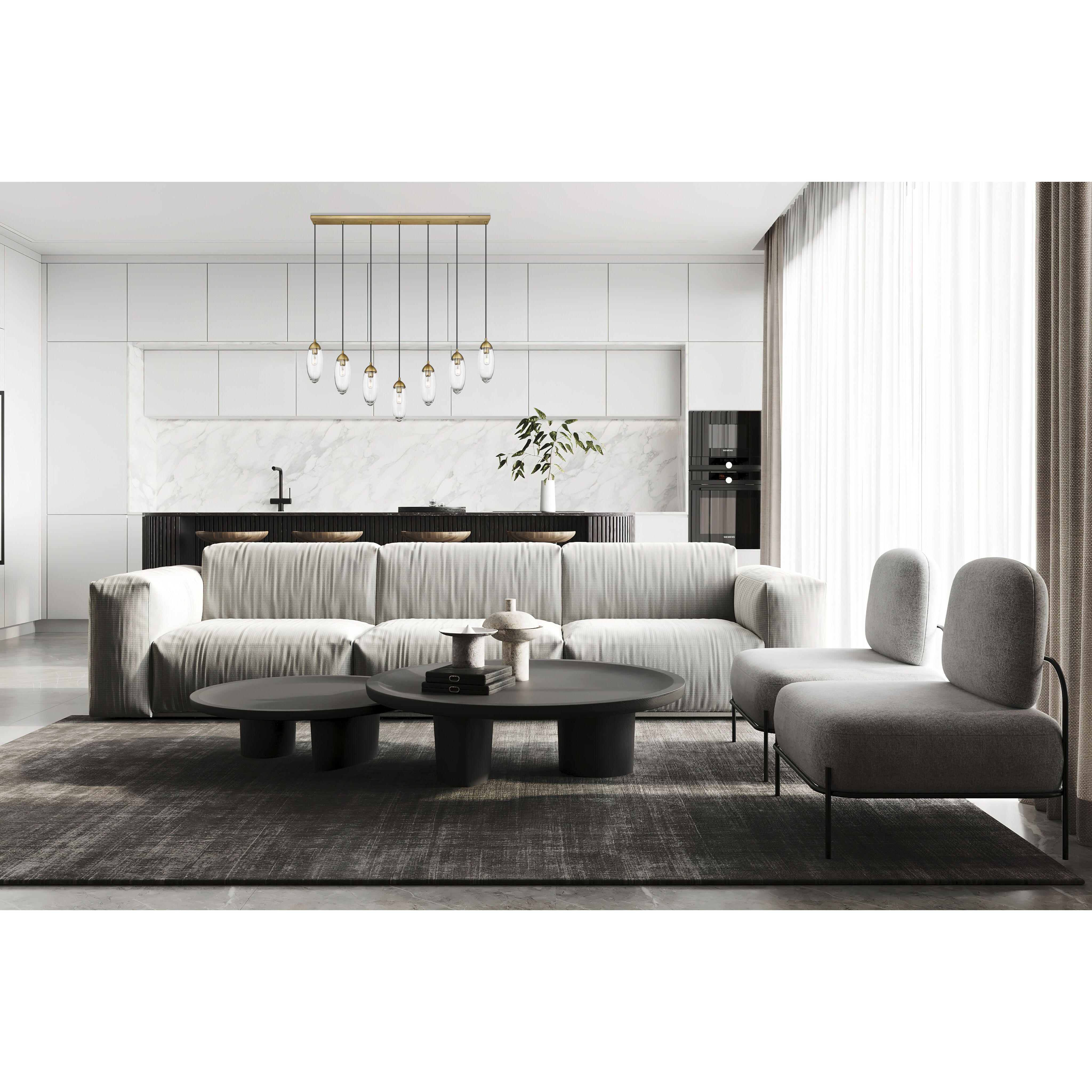 Arden 7 Light 54 inch Rubbed Brass Linear Chandelier Ceiling Light