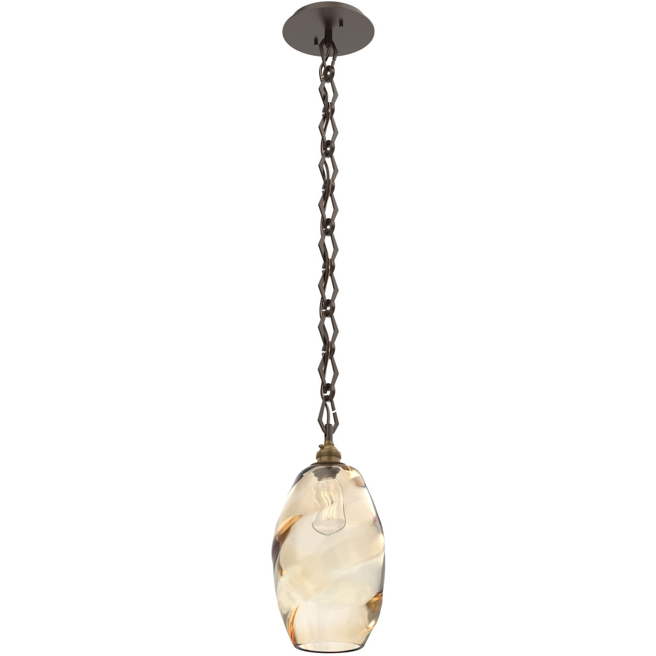 Ellisse 1 Light 6.5 inch Flat Bronze Pendant Ceiling Light in Amber Optic, Diamond Chain