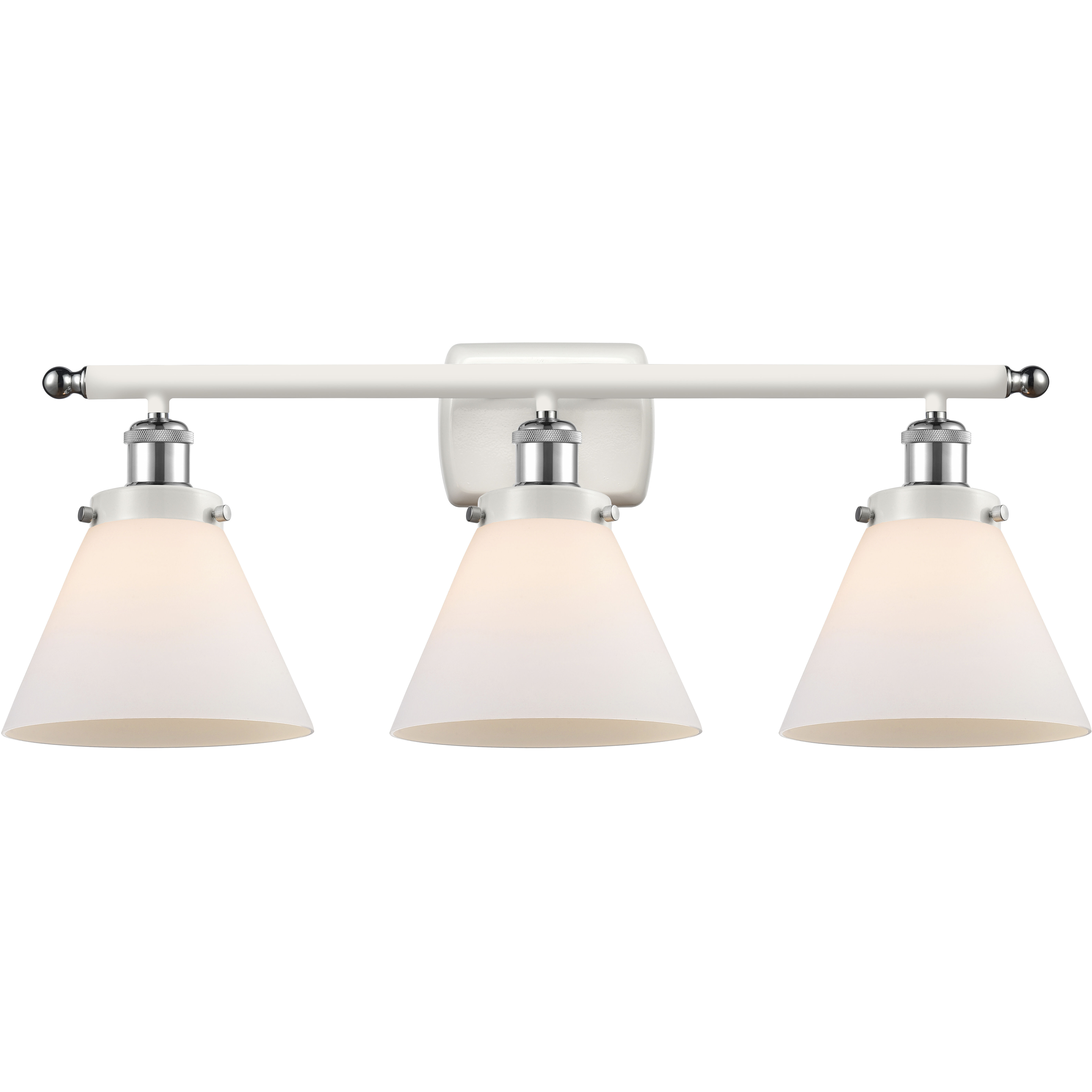 Ballston Large Cone 3 Light 26 inch White and Polished Chrome Bath Vanity Light Wall Light in Matte White Glass