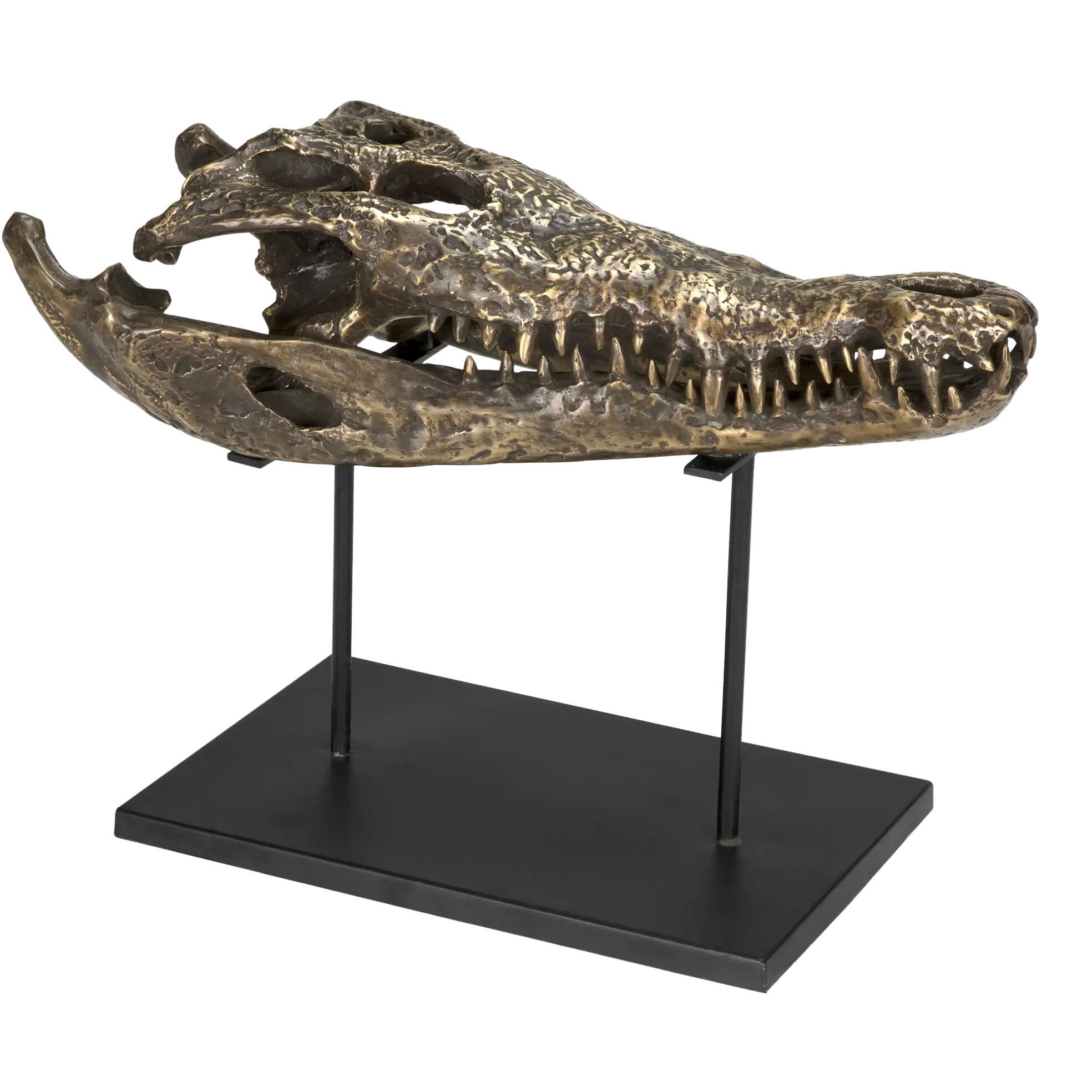 Brass Alligator On Stand Antique Brass with Matte Black Decor Accessory, Large
