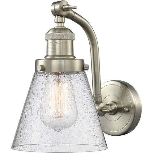 Franklin Restoration Small Cone LED 7 inch Brushed Satin Nickel Sconce Wall Light in Seedy Glass, Franklin Restoration