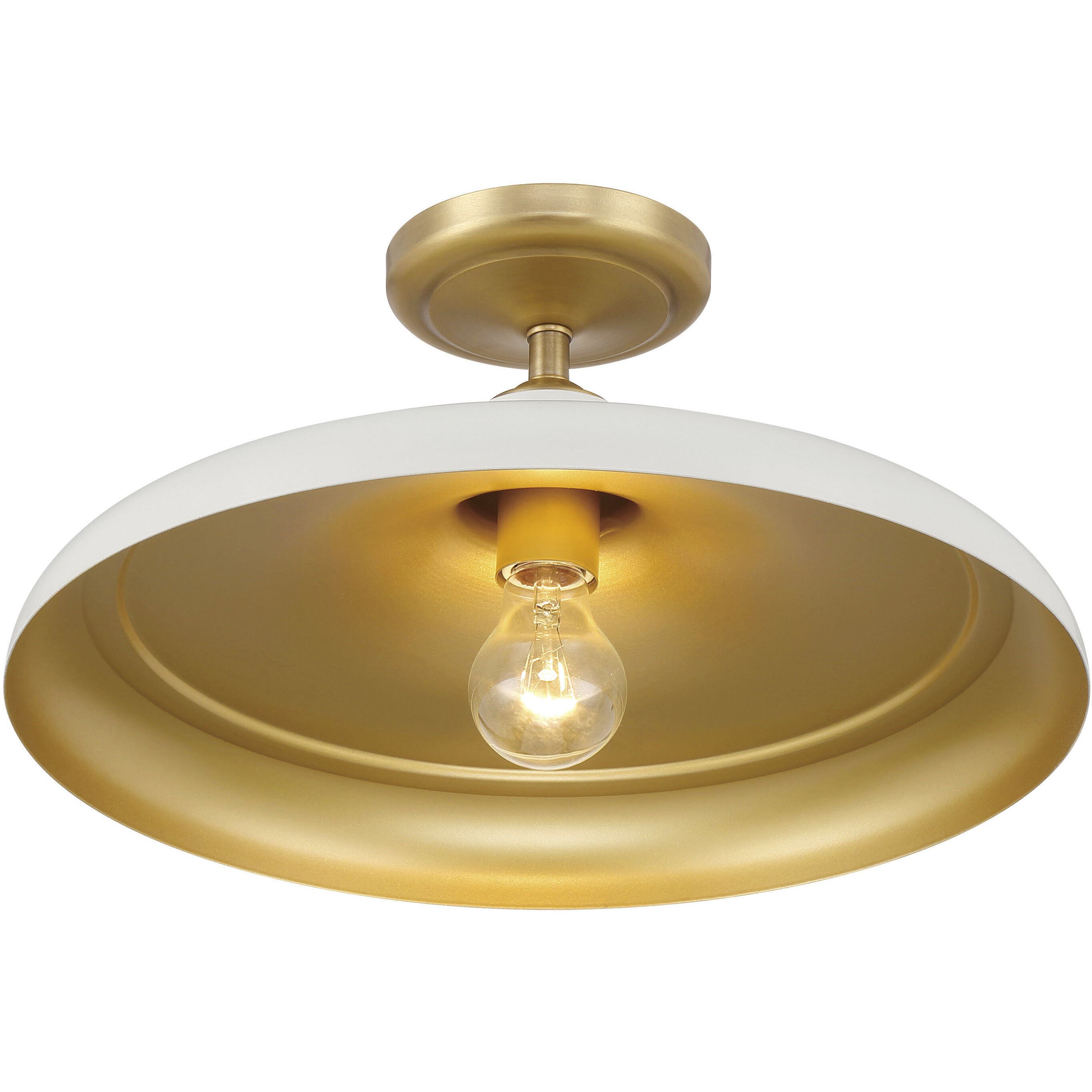 Crowne 1 Light 16 inch Legacy Brass and Off White Cream Semi Flush Ceiling Light