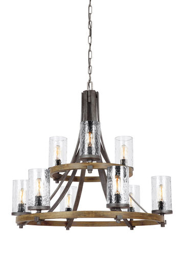 Lanesnoro 9 Light 32.75 inch Distressed Weathered Oak and Slated Grey Metal Chandelier Ceiling Light