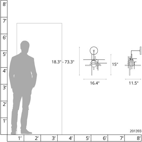 Tura 1 Light 16.4 inch Modern Brass Sconce Wall Light, Low Voltage