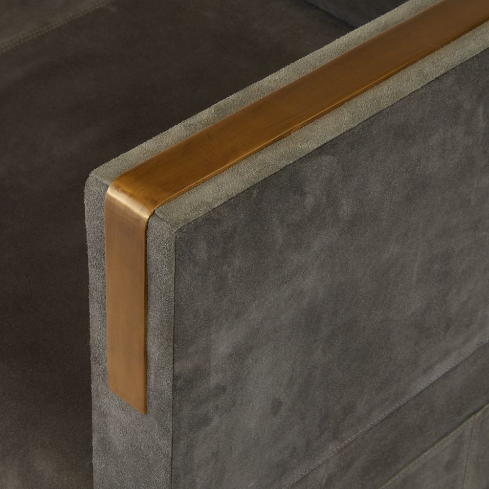 Donovan Slate Grey Suede and Antique Brass Settee