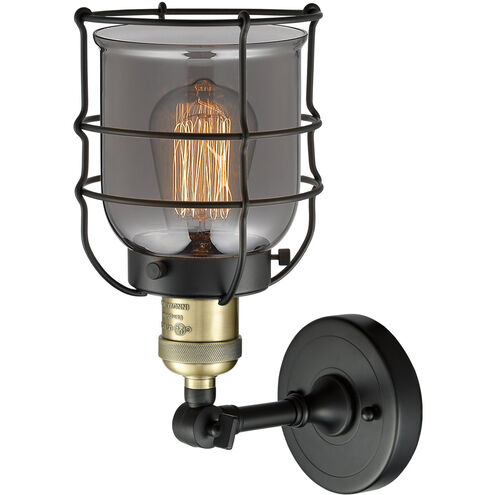 Franklin Restoration Small Bell Cage LED 6 inch Black Antique Brass Sconce Wall Light in Plated Smoke Glass, Franklin Restoration