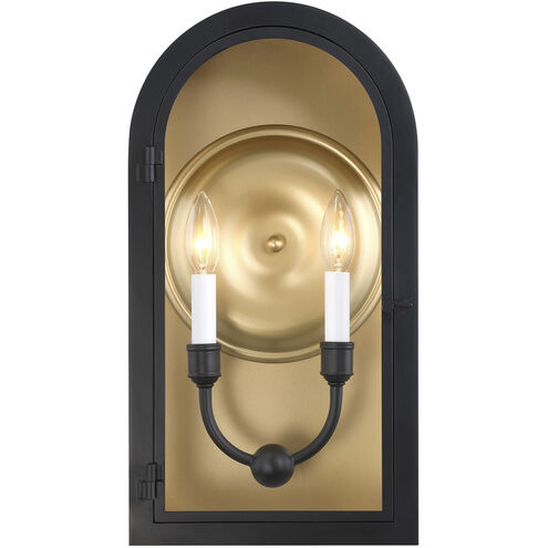 Grotto 2 Light 18.75 inch Matte Black with Vintage Gold Outdoor Wall Lantern