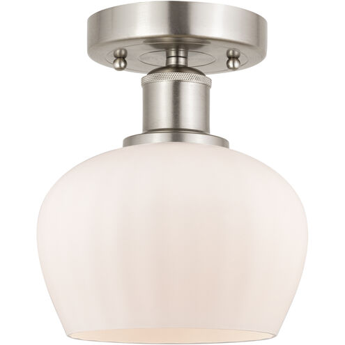 Edison Fenton 1 Light 7 inch Brushed Satin Nickel Semi-Flush Mount Ceiling Light in Matte White Glass