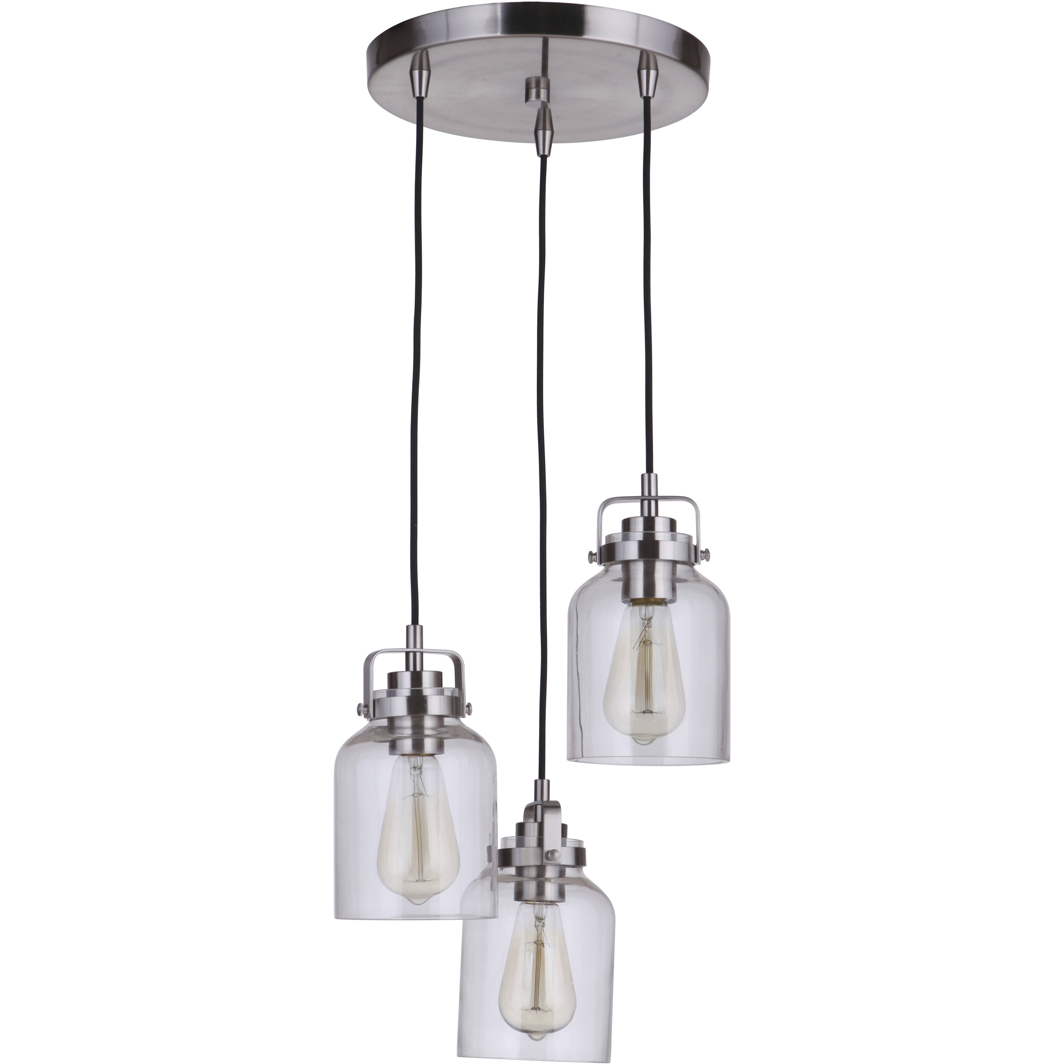 Foxwood 3 Light 12 inch Brushed Polished Nickel Pendant Ceiling Light