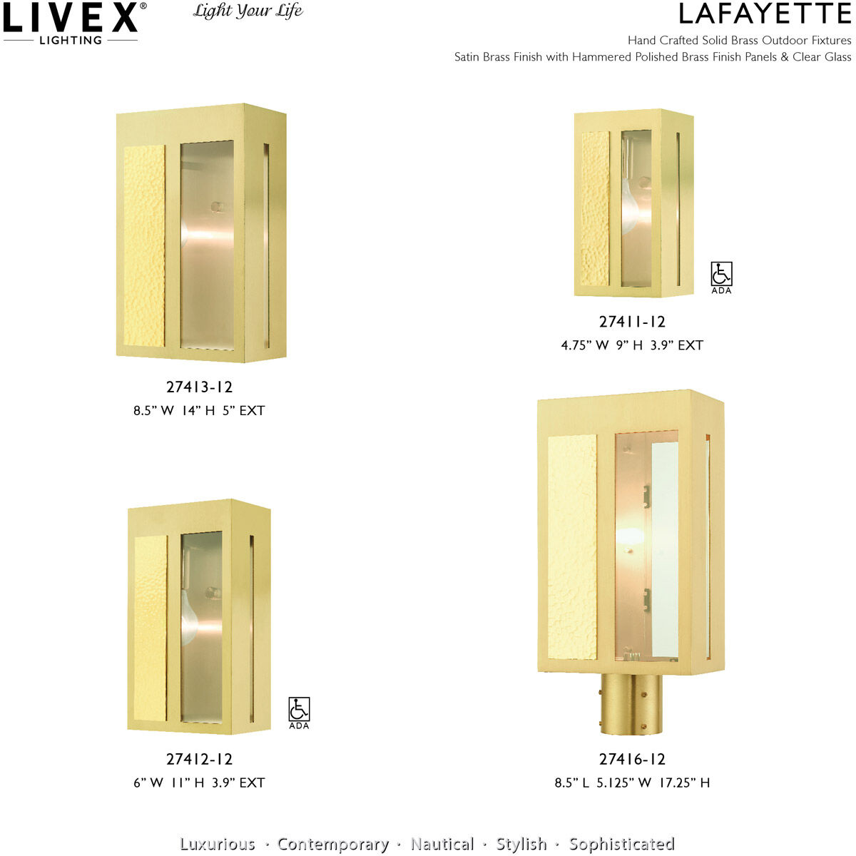 Lafayette 1 Light 14 inch Satin Brass Outdoor Wall Lantern